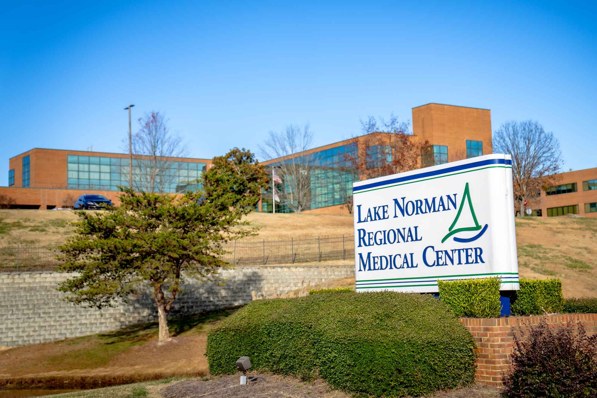 Lake Norman Regional Medical Center sign with hospital in back