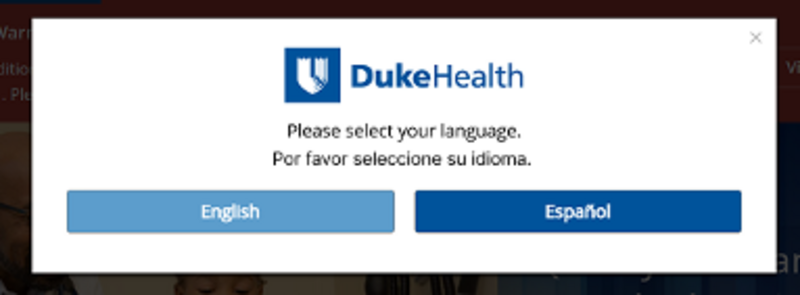 select spanish language for duke health website